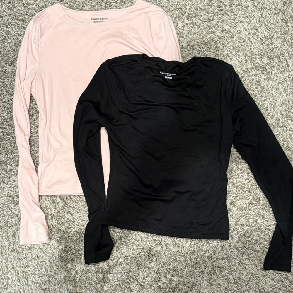 Harper & Ivy Women's Long Sleeve Tees - Light Pink and Black